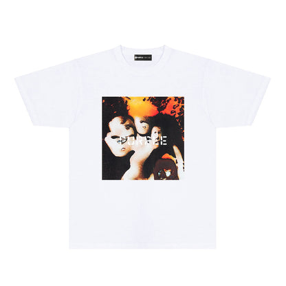 Purple Abstract Broken Letter Graphic T-Shirt Short Sleeve Casual Streetwear Tee PUR113