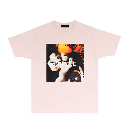 Purple Abstract Broken Letter Graphic T-Shirt Short Sleeve Casual Streetwear Tee PUR113