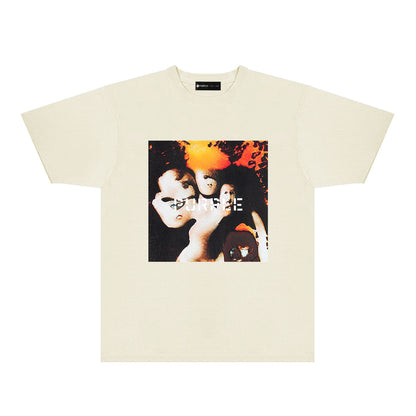 Purple Abstract Broken Letter Graphic T-Shirt Short Sleeve Casual Streetwear Tee PUR113