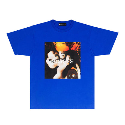 Purple Abstract Broken Letter Graphic T-Shirt Short Sleeve Casual Streetwear Tee PUR113