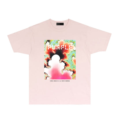 Purple Colorful Ink Splash Graphic T-Shirt Short Sleeve Casual Streetwear Tee PUR115