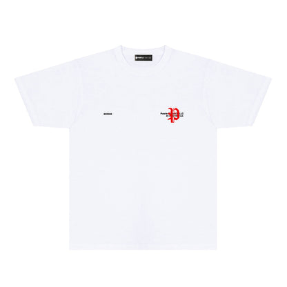 Purple Red Sanskrit Letter Graphic T-Shirt Short Sleeve Casual Streetwear Tee PUR117
