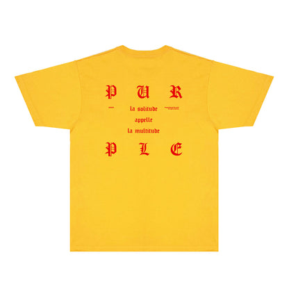 Purple Red Sanskrit Letter Graphic T-Shirt Short Sleeve Casual Streetwear Tee PUR117