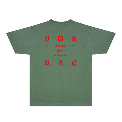 Purple Red Sanskrit Letter Graphic T-Shirt Short Sleeve Casual Streetwear Tee PUR117