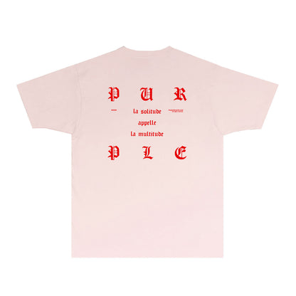 Purple Red Sanskrit Letter Graphic T-Shirt Short Sleeve Casual Streetwear Tee PUR117