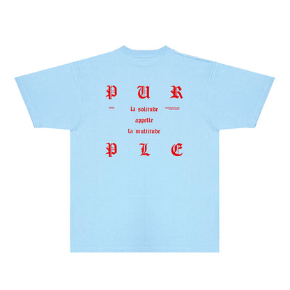 Purple Red Sanskrit Letter Graphic T-Shirt Short Sleeve Casual Streetwear Tee PUR117