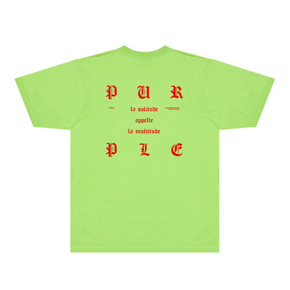 Purple Red Sanskrit Letter Graphic T-Shirt Short Sleeve Casual Streetwear Tee PUR117