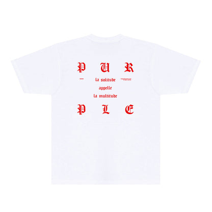Purple Red Sanskrit Letter Graphic T-Shirt Short Sleeve Casual Streetwear Tee PUR117