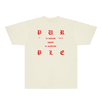 Purple Red Sanskrit Letter Graphic T-Shirt Short Sleeve Casual Streetwear Tee PUR117