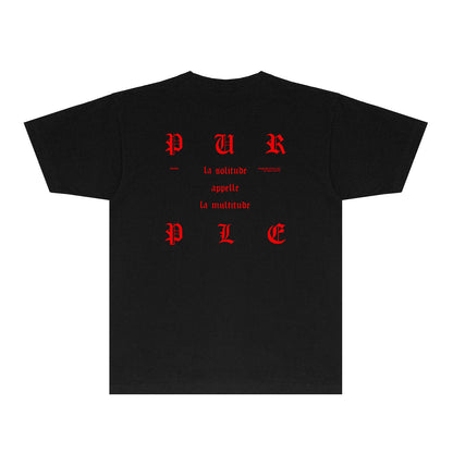 Purple Red Sanskrit Letter Graphic T-Shirt Short Sleeve Casual Streetwear Tee PUR117