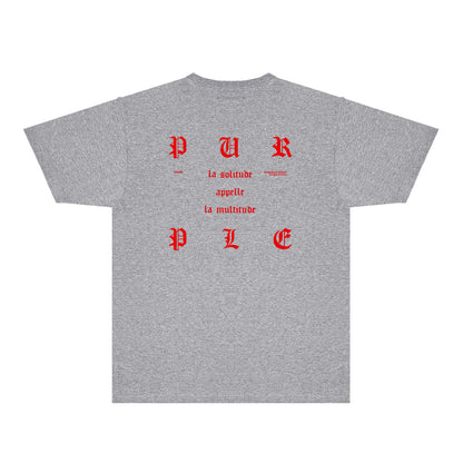 Purple Red Sanskrit Letter Graphic T-Shirt Short Sleeve Casual Streetwear Tee PUR117