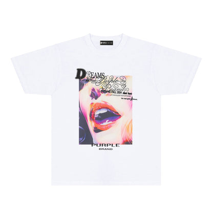 Purple Lips Graphic T-Shirt Short Sleeve Casual Streetwear Tee PUR118