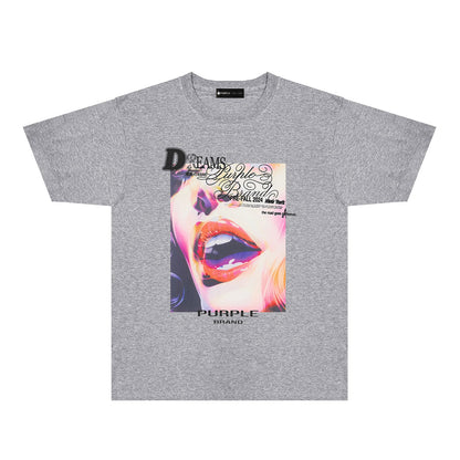 Purple Lips Graphic T-Shirt Short Sleeve Casual Streetwear Tee PUR118