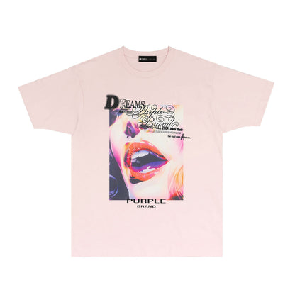 Purple Lips Graphic T-Shirt Short Sleeve Casual Streetwear Tee PUR118