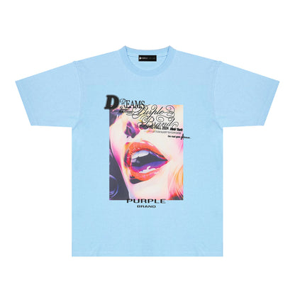 Purple Lips Graphic T-Shirt Short Sleeve Casual Streetwear Tee PUR118
