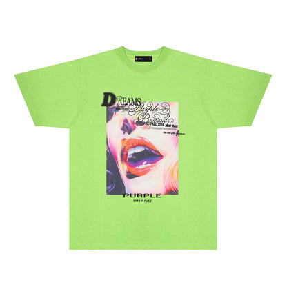 Purple Lips Graphic T-Shirt Short Sleeve Casual Streetwear Tee PUR118
