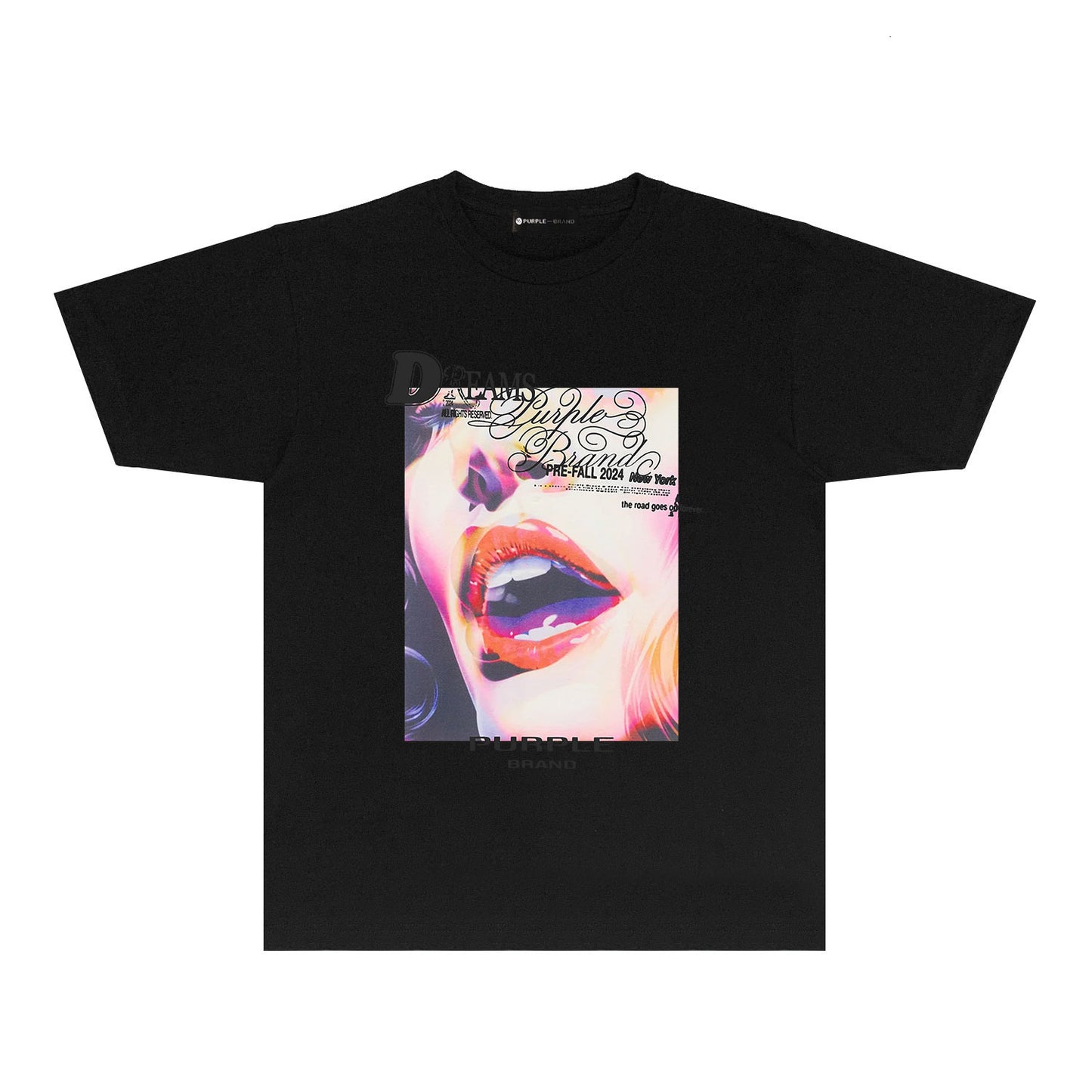 Purple Lips Graphic T-Shirt Short Sleeve Casual Streetwear Tee PUR118