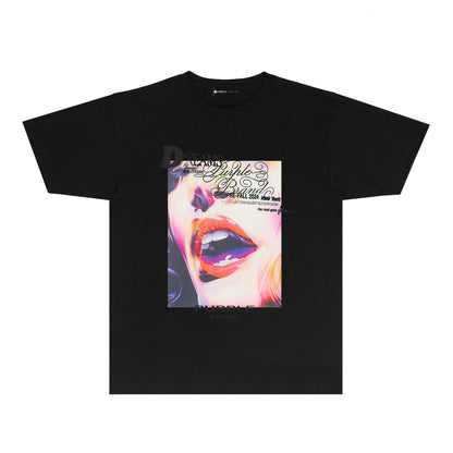 Purple Lips Graphic T-Shirt Short Sleeve Casual Streetwear Tee PUR118