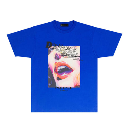 Purple Lips Graphic T-Shirt Short Sleeve Casual Streetwear Tee PUR118