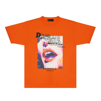 Purple Lips Graphic T-Shirt Short Sleeve Casual Streetwear Tee PUR118