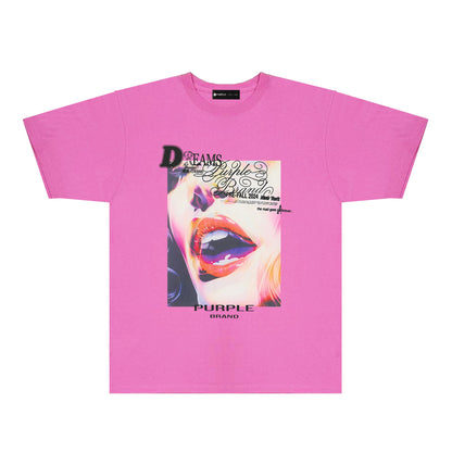 Purple Lips Graphic T-Shirt Short Sleeve Casual Streetwear Tee PUR118