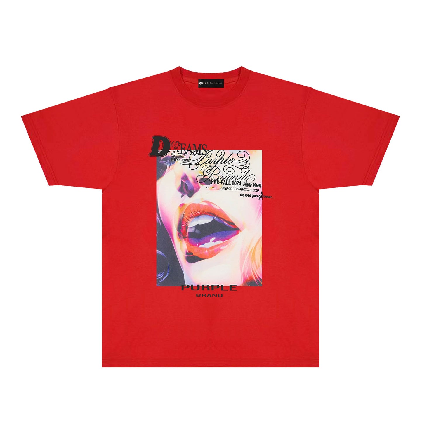 Purple Lips Graphic T-Shirt Short Sleeve Casual Streetwear Tee PUR118