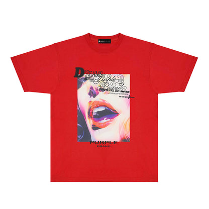 Purple Lips Graphic T-Shirt Short Sleeve Casual Streetwear Tee PUR118
