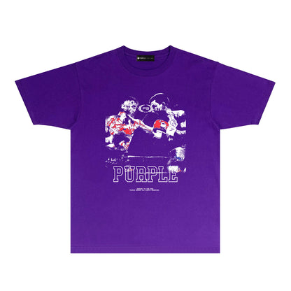 Purple Boxing Graphic T-Shirt Short Sleeve Casual Streetwear Tee PUR119