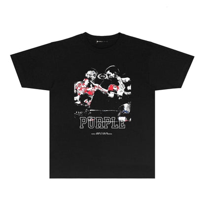 Purple Boxing Graphic T-Shirt Short Sleeve Casual Streetwear Tee PUR119