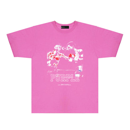 Purple Boxing Graphic T-Shirt Short Sleeve Casual Streetwear Tee PUR119