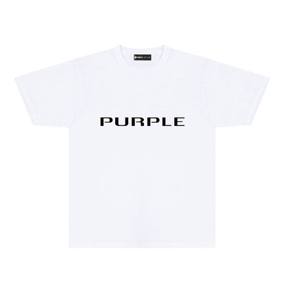 Purple Modern Simplified Letter Graphic T-Shirt Short Sleeve Casual Streetwear Tee PUR121