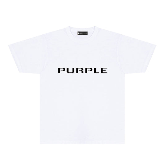 Purple Modern Simplified Letter Graphic T-Shirt Short Sleeve Casual Streetwear Tee PUR121