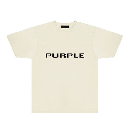 Purple Modern Simplified Letter Graphic T-Shirt Short Sleeve Casual Streetwear Tee PUR121