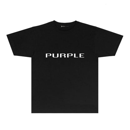 Purple Modern Simplified Letter Graphic T-Shirt Short Sleeve Casual Streetwear Tee PUR121