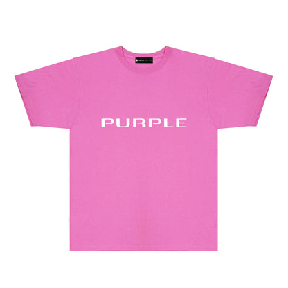 Purple Modern Simplified Letter Graphic T-Shirt Short Sleeve Casual Streetwear Tee PUR121