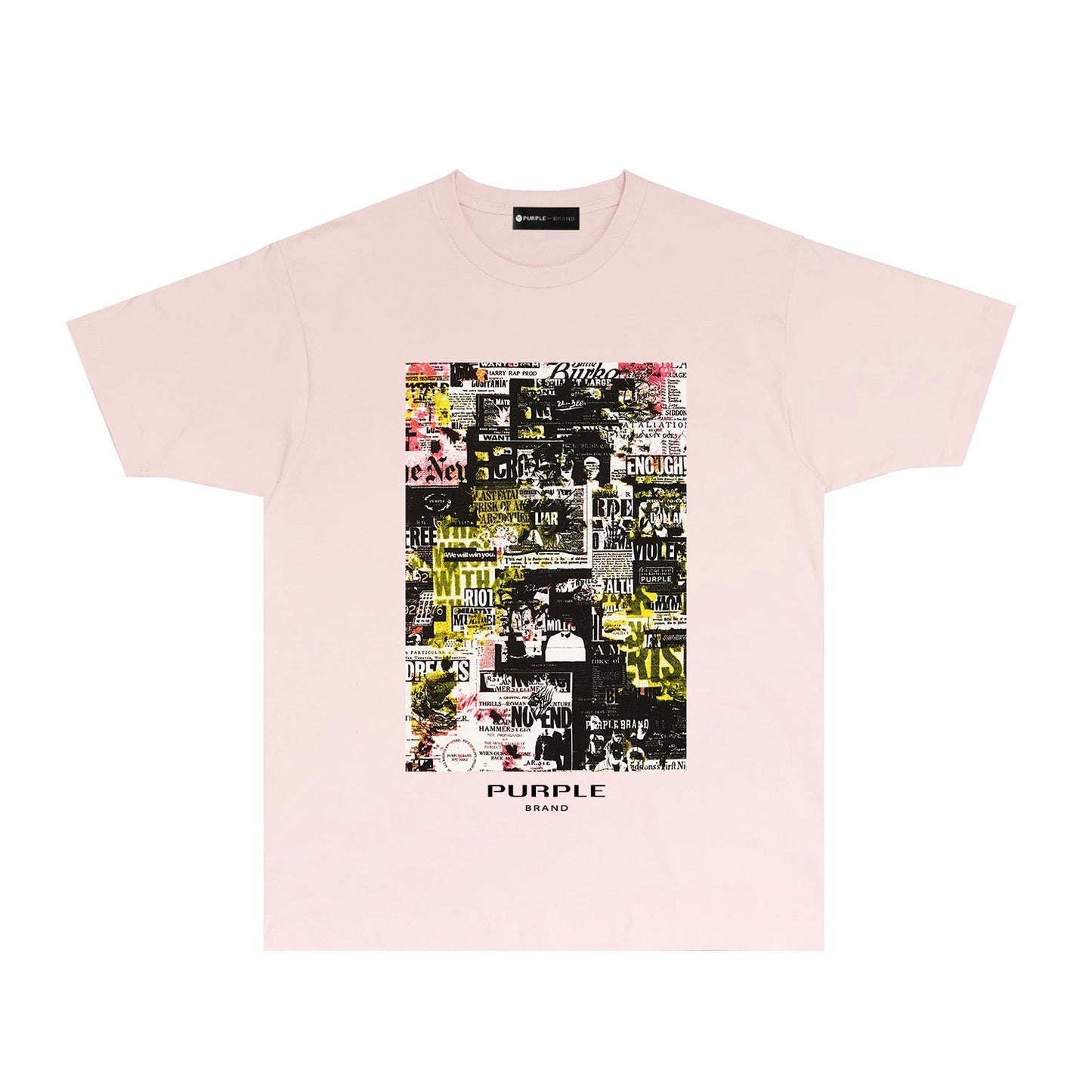 Purple Modern Newspaper Graphic T-Shirt Short Sleeve Casual Streetwear Tee PUR122