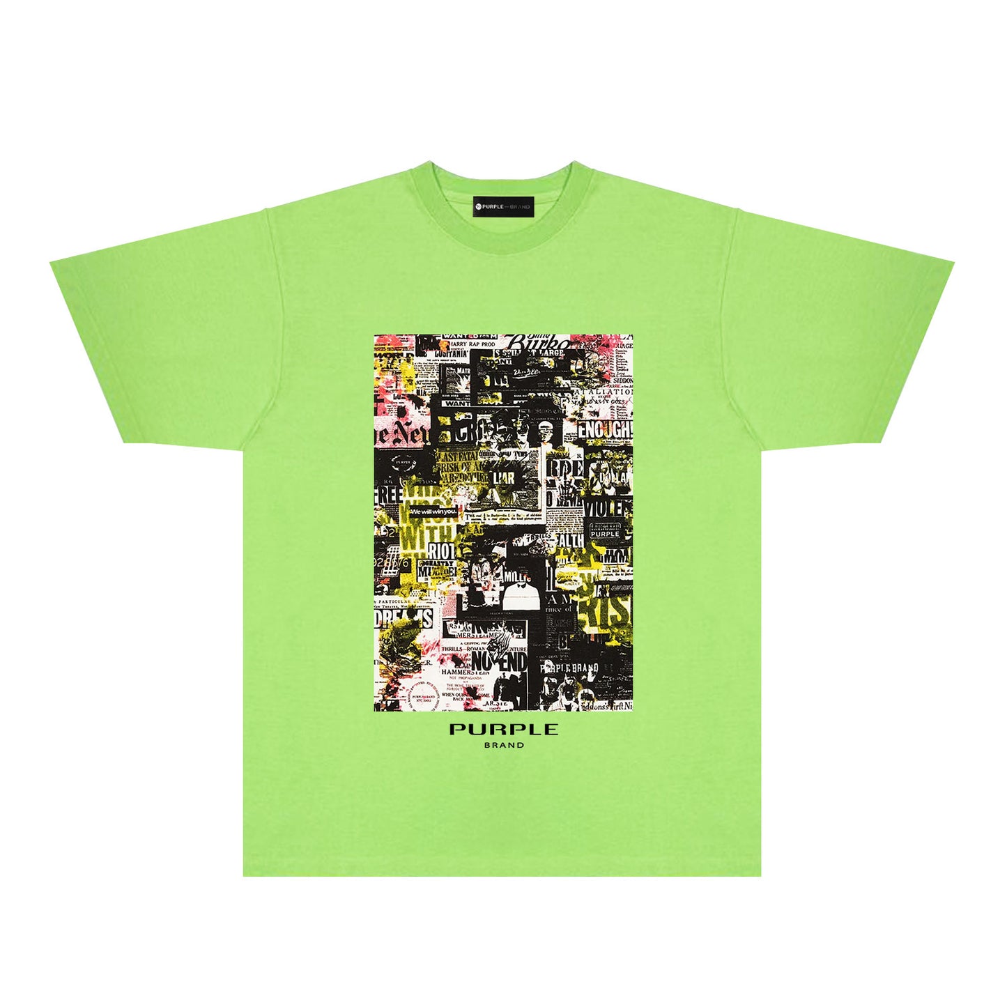 Purple Modern Newspaper Graphic T-Shirt Short Sleeve Casual Streetwear Tee PUR122