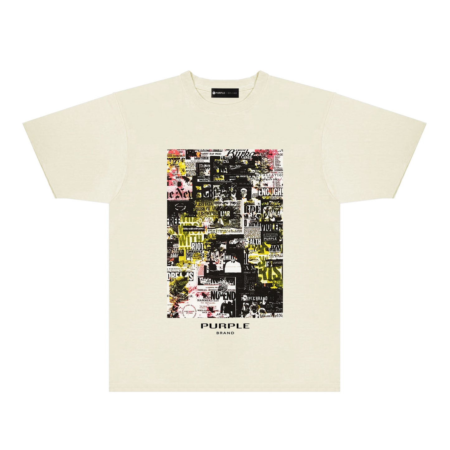 Purple Modern Newspaper Graphic T-Shirt Short Sleeve Casual Streetwear Tee PUR122