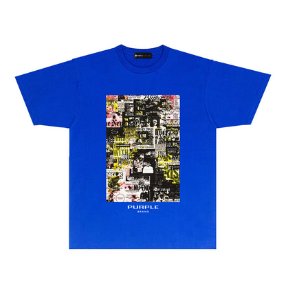 Purple Modern Newspaper Graphic T-Shirt Short Sleeve Casual Streetwear Tee PUR122