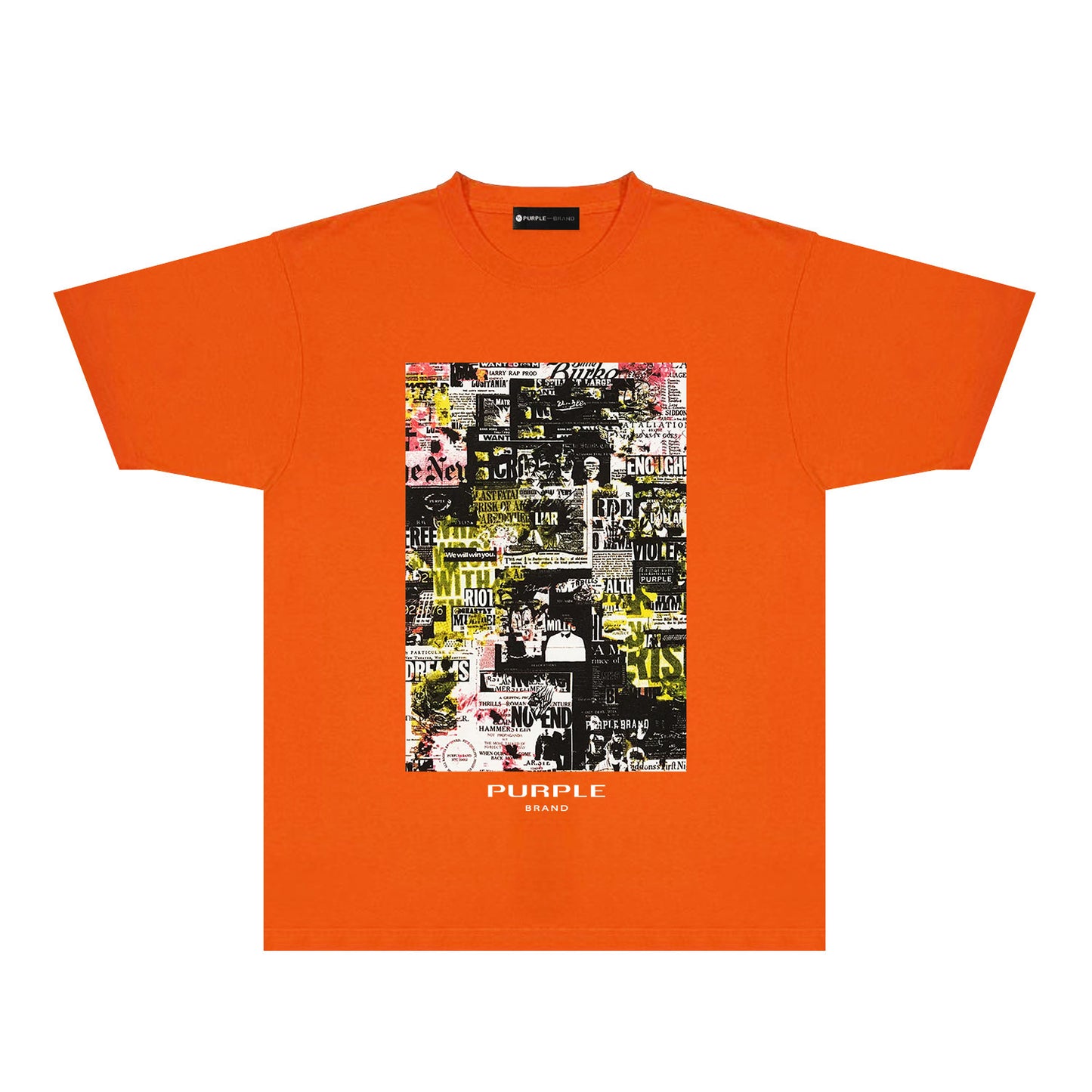 Purple Modern Newspaper Graphic T-Shirt Short Sleeve Casual Streetwear Tee PUR122