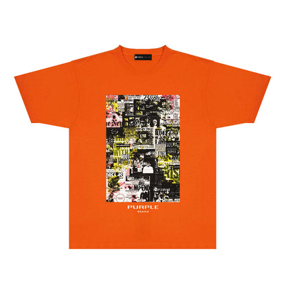 Purple Modern Newspaper Graphic T-Shirt Short Sleeve Casual Streetwear Tee PUR122