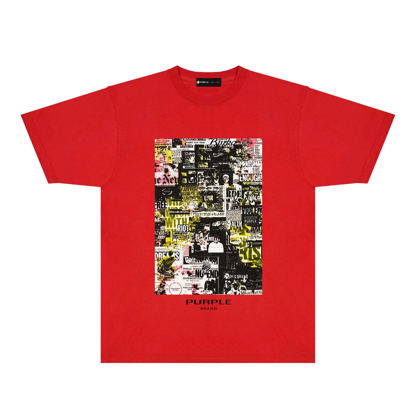 Purple Modern Newspaper Graphic T-Shirt Short Sleeve Casual Streetwear Tee PUR122
