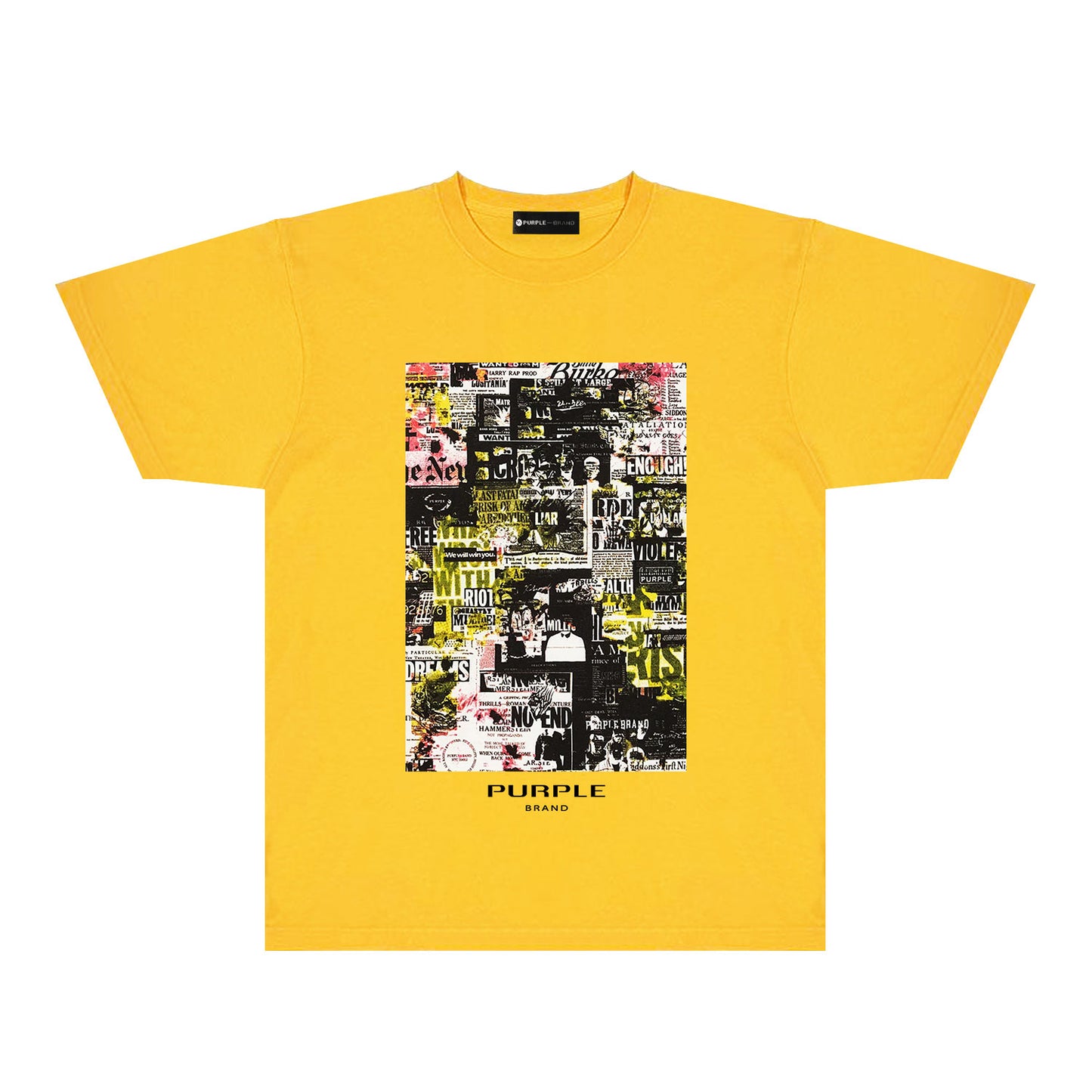 Purple Modern Newspaper Graphic T-Shirt Short Sleeve Casual Streetwear Tee PUR122