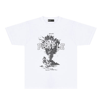 Purple Fractured Motorcycle Graphic T-Shirt Short Sleeve Casual Streetwear Tee PUR123