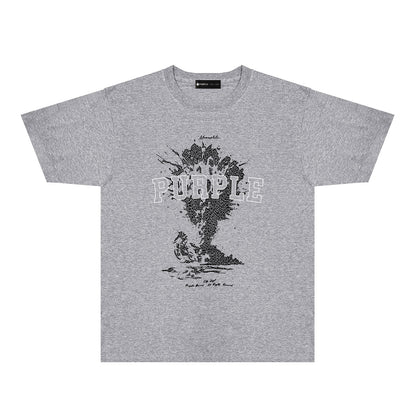Purple Fractured Motorcycle Graphic T-Shirt Short Sleeve Casual Streetwear Tee PUR123