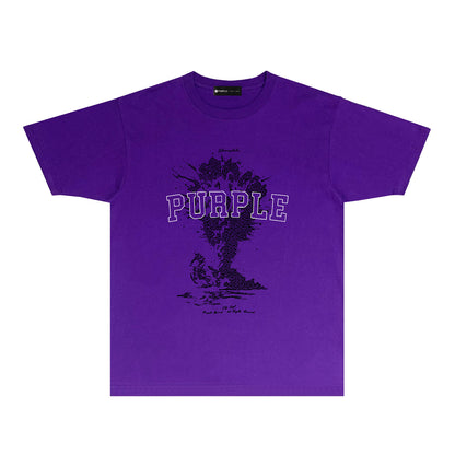 Purple Fractured Motorcycle Graphic T-Shirt Short Sleeve Casual Streetwear Tee PUR123