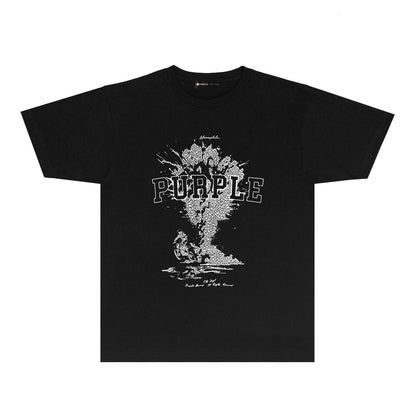 Purple Fractured Motorcycle Graphic T-Shirt Short Sleeve Casual Streetwear Tee PUR123