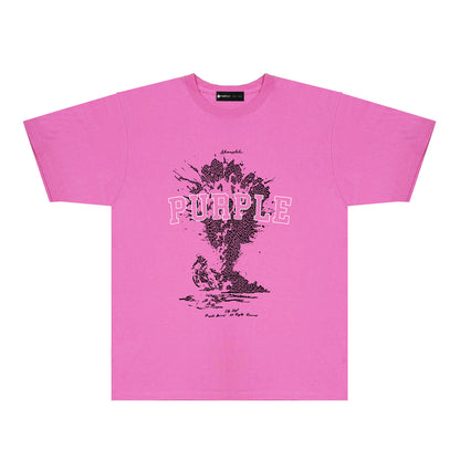 Purple Fractured Motorcycle Graphic T-Shirt Short Sleeve Casual Streetwear Tee PUR123