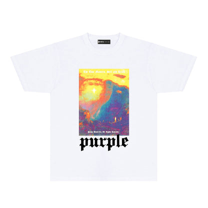 Purple Colorful Volcano Graphic T-Shirt Short Sleeve Casual Streetwear Tee PUR126