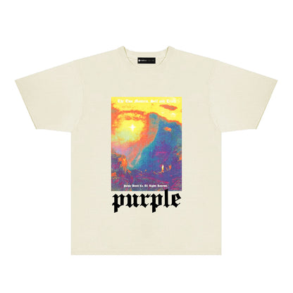 Purple Colorful Volcano Graphic T-Shirt Short Sleeve Casual Streetwear Tee PUR126